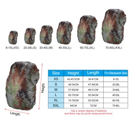 PATIKIL 8-15L Waterproof Rucksack Cover, Non-Slip Backpack Rain Cover for Travel, Hiking, Camping, Climbing, XS, Digital Camo