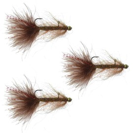 The Fly Fishing Place Tungsten Bead Brown Balanced Leech Streamers Trout Bass Salmon Fly Fishing Flies - Set of 3 Flies - Hook Size 10