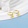 Tiny Cubic Zirconia Starburst Dangle Hoop Earrings Sterling Silver Gold