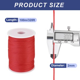 Sourcing Map 2mm Polypropylene Braided Rope, 100m Nylon Rope, Red, Clothesline, Camping, Hiking, Outdoor, Crafts
