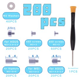 Zmbroll 200Pcs M.2 SSD Mounting Screws Silver Laptop Screws m.2 Standoff and Screw M2 Motherboard Standoffs Notebook Computer Screw Set with Screwdriver for Asus Gigabyte MSI Motherboards