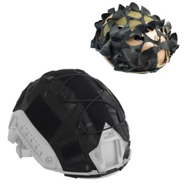 Updated Version Camo Helmet Cover, Military Tactical Fast Helmet Cloth Airsoft Helmet Breathable Camouflage Mesh Cover for Ops-Core PJ/MH Fast Helmet in Size M/L (Black camo/Black camo mesh)