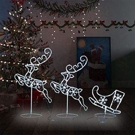 Matalde Acrylic Christmas Flying Reindeer and Sleigh Christmas Decoration Cold White 72 LED Lights Deer Set for Home, Office, Yard, Party, Holiday, Indoor and Outdoor Holiday Decorations