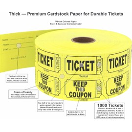 1000 Tacticai Raffle Tickets, Yellow (8 Color Selection), Double Roll, Ticket for Events, Entry, Class Reward, Fundraiser & Prizes