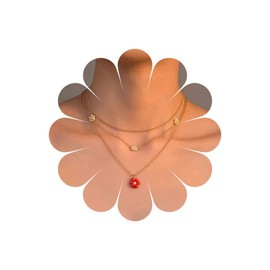Inilbran Boho Layered Flower Pendant Necklace Vintage Flower Pearl Choker Necklace Gold Red Flower Pearl Necklace Multilayer Flower Chain Necklace Jewellery for Women, Zinc