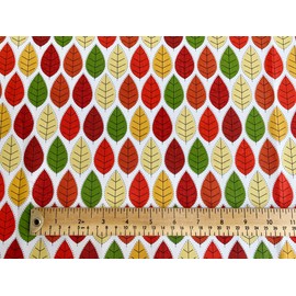 100% Cotton Poplin Fabric - Red Orange Autumn Leaf Print - Craft Fabric Material by The Metre (CP0426AUTUMN)