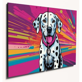 The Plum Penguin Pop Art Dalmatian Dog Wall Art - A4 Dual MDF Wood Panels - Bold Neon Home Decor Canvas Alternative 40 x 30cm