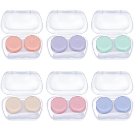 6 Pack Contact Lens Cases, Portable Contact Lens Case with 6 Colors, Mini Eyes Contact Lens Container,Left/Right Eyes Contact Lens Box with Tweezers Wearing Stick for Contact Lens Removal Store