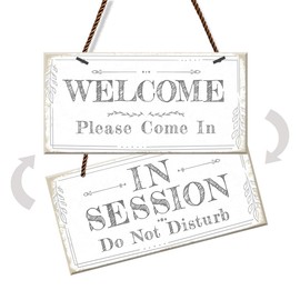 Panguru Reversible "In Session Do Not Disturb" & "Welcome Please Come In" Door Sign, Double Sided Sign for Business Office Therapist Clinic SPA Tatoo Salon, PVC Hanging Plaque, 10x5”