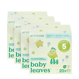 ATTITUDE Eco-Conscious Disposable Diapers, EWG Verified, Size 5 (26-35 lbs), Ultra Absorbent for Baby, Vegan & Plant-Based, 20 Count (Pack of 4)