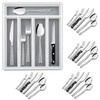 E-far 24-Piece Silverware Set with Steak Knives and Organizer, Hammered