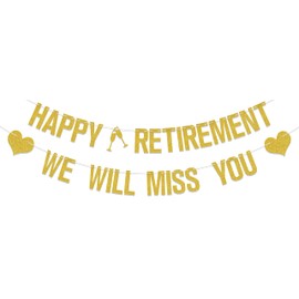 We Will Miss You Happy Retirement Banner, Retirement Party Decorations, Farewell Party Decorations, Office Work Going Away Party Decor Supplies Gold