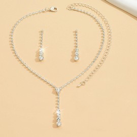 Jovono Rhinestone Necklace Set for Brides Silver Bridal Necklace Set Wedding Jewellery for Women