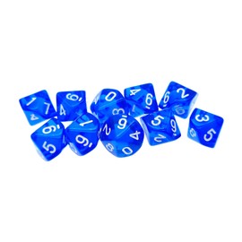 D10 Transparent Polyhedral Dice 10 Pack Blue 10-Sided Dice for DND MTG RPG Dungeons and Dragons Party Family Gathering Table Games 22 mm