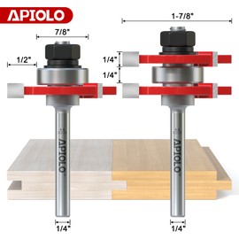 APIOLO Professional 2 PCS Tongue and Groove Router Bit Set 1/4 Inch Shank, 3 Teeth T Shape Wood Milling Cutter Woodworking Tools, for DIY Doors Tables Cabinets Shelves Furniture