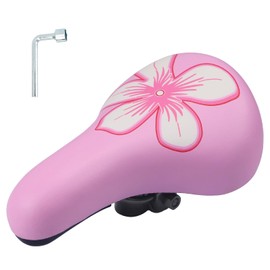 Children's Bicycle Saddle - Extra Soft & Waterproof Bicycle Seat for Boys/Girls - Non-Slip Padding, Wide Bicycle Cushion Dual Shock for 12 14 16 18 20 Inch Mountain Bike (Large Pink Flower)