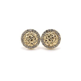 Encircled Iced Out Bling Cookie Nugget Pierced Stud Earrings, Gold-Tone, 12.7mm, with Case