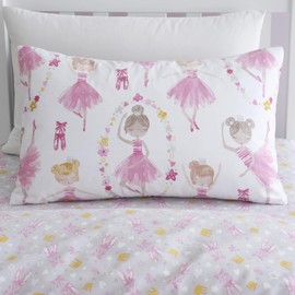 Bedlam - Pink Ballerina Duvet Cover - Single Bedding Size (200 x 140cm) - Reversible (2 Designs) - Pink Bedding with Ballet Shoes - Ballet Dancer Duvet Cover for Girls - Ballerina Bedroom Accessories