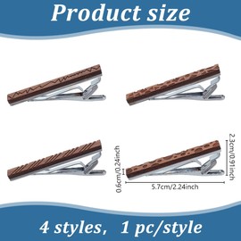 WEBEEDY 4 Styles Wood Tie Clip for Men Tie Bars Clip Wooden Pin Tie Bar Skinny Tie Clip for Gentleman Suit and Tie, Wedding, Business Affairs, Anniversary Date Night Social Activities Gifts