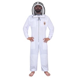 Bee Proof Suit-111 Beekeeping Suit Professional Beekeeper Outfit with YKK Brass Zippers, Total Protection Safety Fencing Veil with Breathable Cotton (Large, White)