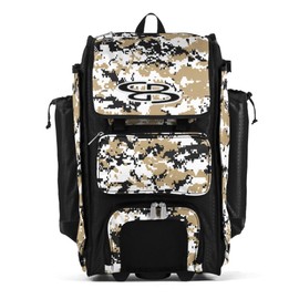 Boombah Rolling Catchers Superpack Baseball/Softball Gear Bag - 23-1/2" x 13-1/2" x 9-1/2" - Digital Camo Black/Vegas Gold - Telescopic Handle and Holds 4 Bats - Wheeled Version