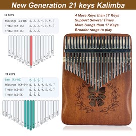 Kalimba 21 Keys Wooden Thumb Piano, Thumb Piano, Marimba Mbira Finger Thumb Piano, Musical Instrument with Tuning Hammer, Study Guide, for Children, Beginners, Gift (Bell)
