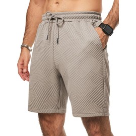Elegancity Men's Drawstring Elastic Waist Texture Summer Shorts Stretch with 3 Pockets S-3XL, khaki, XL