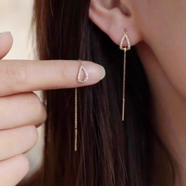 Threader Earrings for Women Crystal Flower Threader Earrings Rhinestone Long Chain Dangle Earrings Pull Through Earrings Jewelry Gifts for Girls