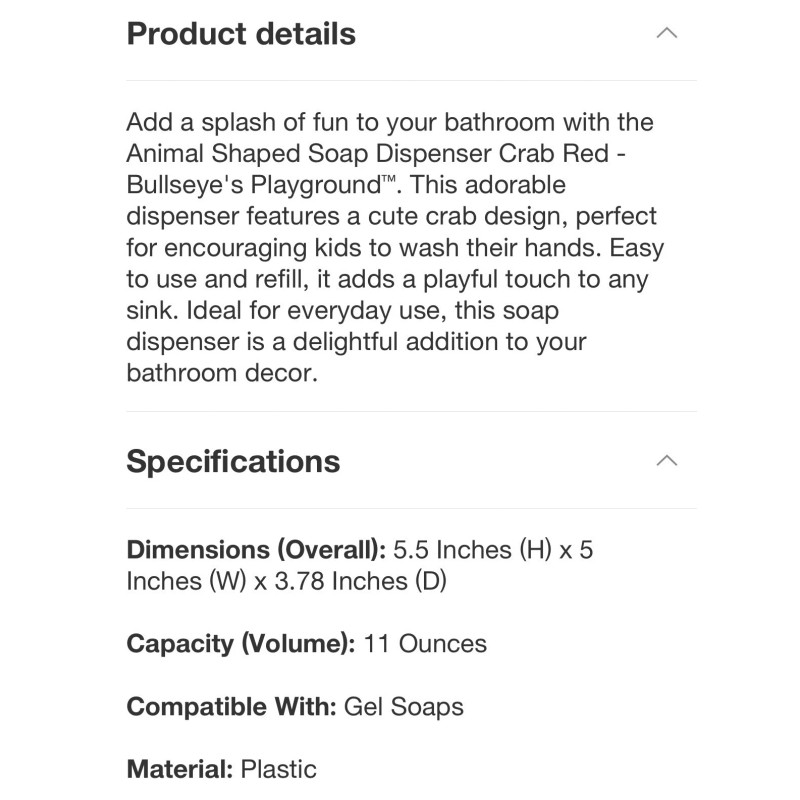 ANKYO 3-pc Red Crab Bathroom Set - Soap Dispenser, Toothpaste