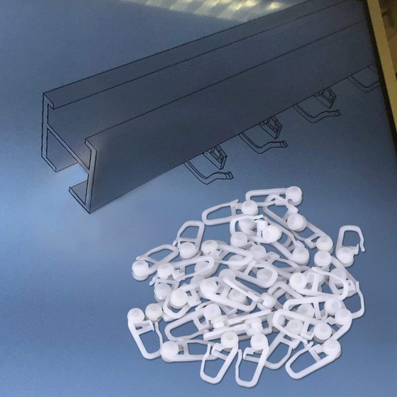 Rolling Curtain Clips White Plastic Curtain Hooks for Track Type