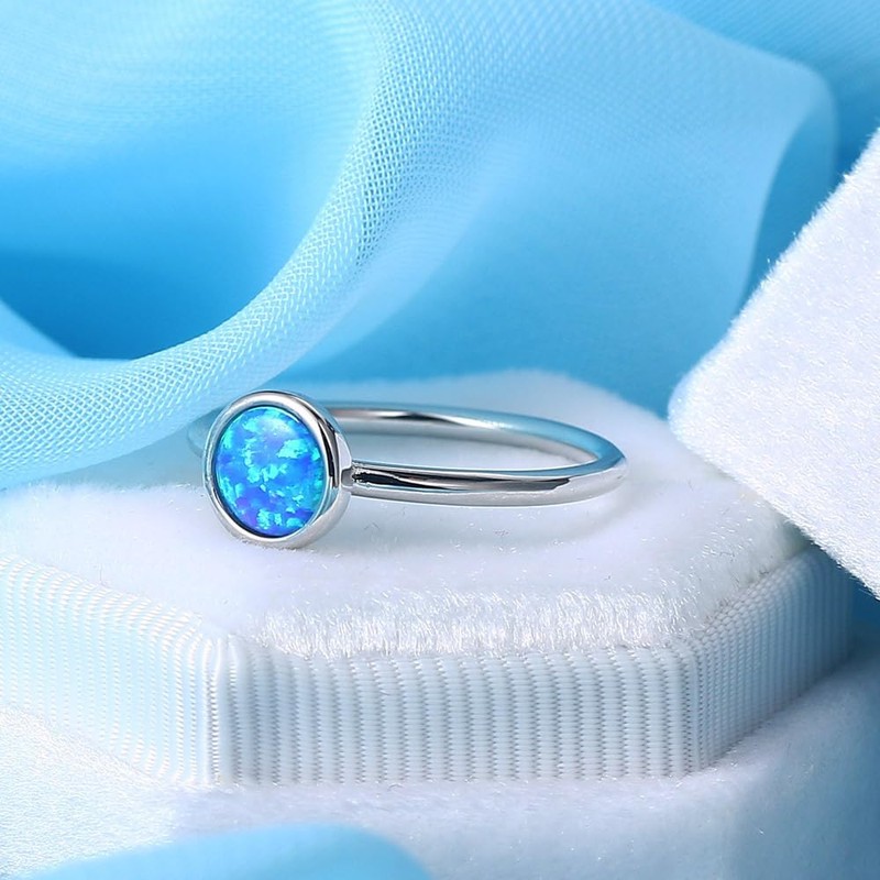 Blue Opal Solitaire Wedding Engagement Anniversary Classical Simple Plain Ring