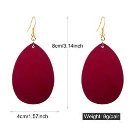 KaFu Dangle Natural Wood Teardrop Geometric Circle Earrings Stainless Steel Stud Bohemia Retro Earrings for Women (Wine red)