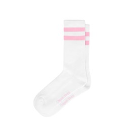 Organic Basics Unisex Core Stripe Crew Socks 2-pack, White/Soft Pink, 4-6