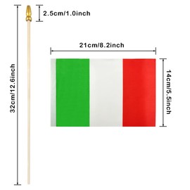 Newperlite Italy Stick Flag Italian Small Mini Hand Held Flags - Solid Wooden Pole & Spear Top (12 Pack, 5x8 Inches)