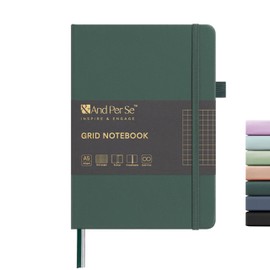 &And Per Se Graph Journal Notebook (Green), 160 Pages, 5.7'' x 8''-A5 Size, 100GSM Thick Grid Paper, Journals for Writing, Leather Hardcover