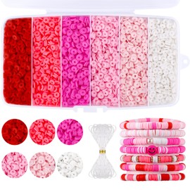 6000 Pcs Pink Clay Beads for Bracelets Making, Funtopia Heishi Beads Polymer Clay Beads, Flat Round Disc Clay Beads for Jewelry Making (6mm)