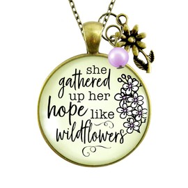 She Gathered Hope Wildflowers Inspirational Necklace Faith Jewelry 24"
