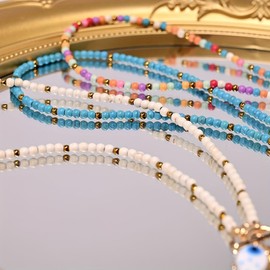 CXENSJH Boho Starfish Fish Necklace for Women Colorful Beaded Fish Pendent Choker Starfish OT Buckle Necklace Summer Coastal Beach Hawaiian Jewelry(White)