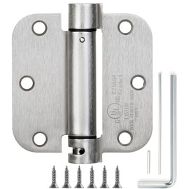 PTSOC Self Closing Door Hinge, 3.5 Inch x 3.5 Inch, 2 Pack, Rounded 5/8 Radius Corners, Spring Loaded Hinge Adjustable Tension for Residential/Commercial Standard Doors, Satin Nickel