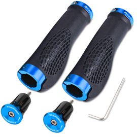 TOPCABIN Ergonomic Design Bike Grips,Double Lock on Locking Bicycle Handlebar Grips Cycle Bicycle Grip for Mountain Bike BMX ((Aluminum lock plug+Grips) Light blue)