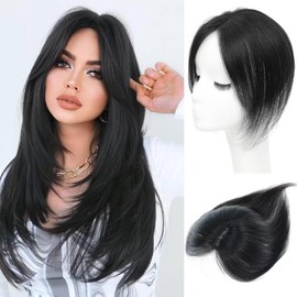 Human Hair Toppers For Thinning Hair Women Real Hair 360°3D Cover Hair Topper For Women Human Hair Black Cilp In Hair Extensions Upgrade Lace Base Premium Remy Real Hair Toppers Gift For Her (1b)