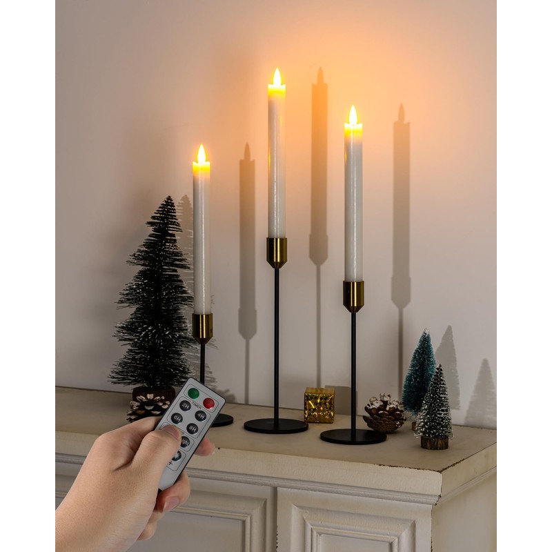 Homemory Waxy Flameless Taper Candles with Remote Timer Dimmer, Battery