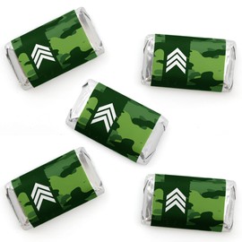 Camo Hero - Mini Candy Bar Wrapper Stickers - Army Military Camouflage Party Small Favors - 40 Count