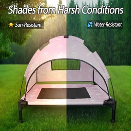Elevated Covered Dog Bed - 36" x 36" x 30" - Dog Shade Canopy Lounger for Small & Large Dogs (Up to 110 lbs) - Portable & Durable - Cooling, UV & Water Resistant with Mesh Windows - Pastel Pink
