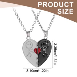 LEEQBCR 2 Piece Friendship Pendant Necklace Set, BFF Necklace, Best Friend Necklace, Black and White Matchmaker Heart Friendship Necklace for Boys and Girls, Birthday Gift, Stainless Steel