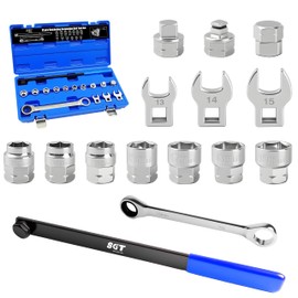 SGT Belt Tensioner Tool Kit,15-Piece Universal Serpentine Belt Tool Set with Ratcheting Wrench, Crowfoot Wrenches, Socket Adapters for Installing and Removing Pulleys and Belts