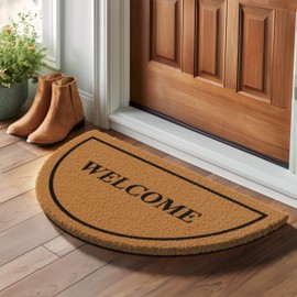 Barnyard Designs Natural Coco Coir Heavy Duty Backing Doormat - Large Cute Non-Slip Front Door Welcome Mat for Outside Entrance or Porch Entry, Half Moon, Brown (Welcome, 17" x 30")