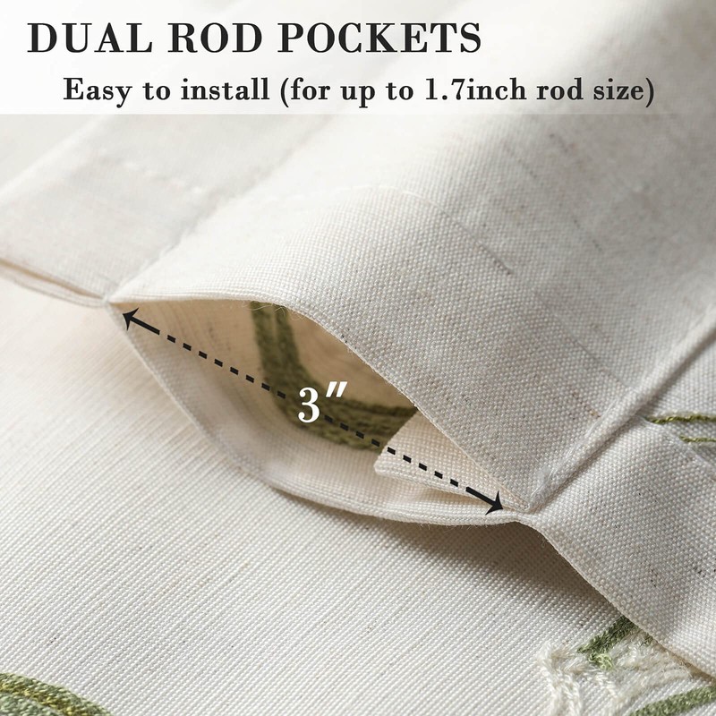 VOGOL Leaves Pattern Valances for Kitchen Window, Elegant Linen Textured