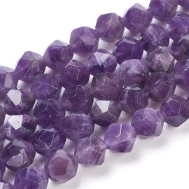 Fashewelry 10mm Natural Amethyst Gemstone Beads Faceted Polygon Crystal Energy Stone Beads Healing Chakra Star Cut Round Spacer Beads for Beading Jewelry Craft Making, 7.8" (About 18pcs)