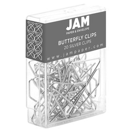 JAM PAPER Colorful Butterfly Clips - Silver Paper Clamps - 20/Pack